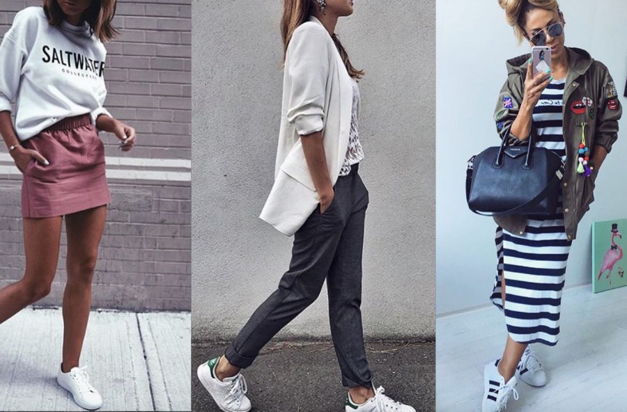 Sneakers total white: protagoniste di look di tendenza