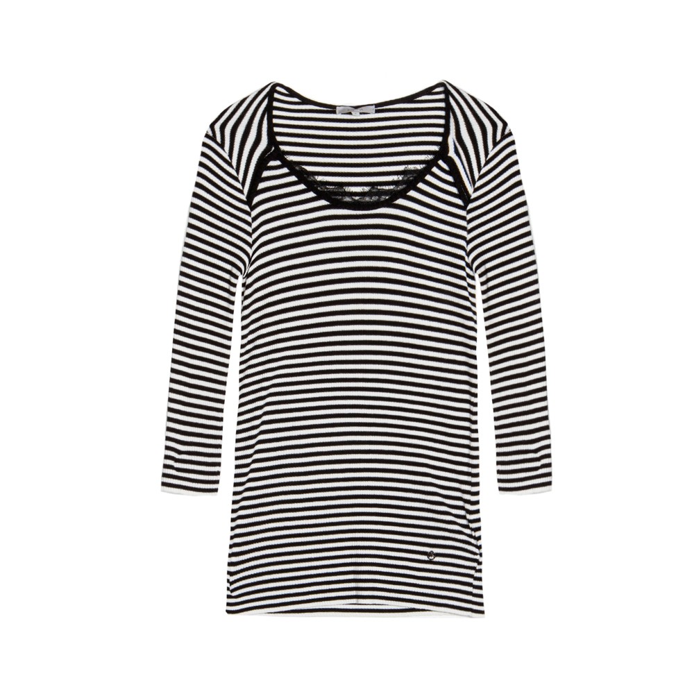 Kocca – T-shirt manica lunga a righe bianche/nere con inserto pizzo costa (euro 59,90)