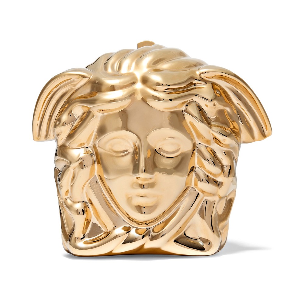 Versace – borsa a tracolla in metallo dorato con la forma della medusa