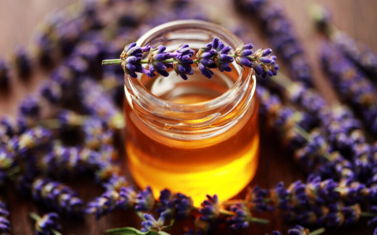 jar of herbal honey with lavender flowers - sweet food jar of herbal honey with lavender flowers - sweet food