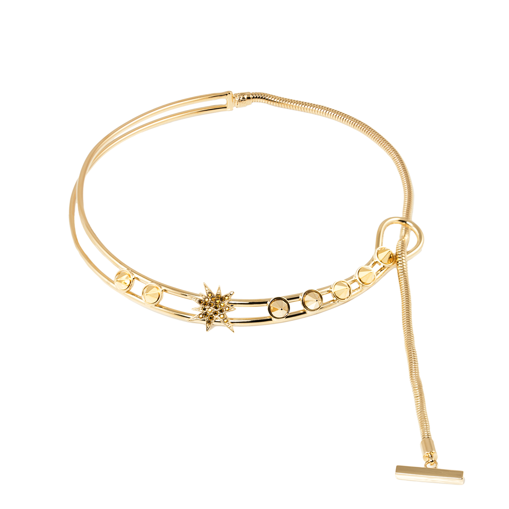 Giuliana Mancinelli Bonafaccia – Choker dorato con cristalli Swarovski e borchi (euro 490)