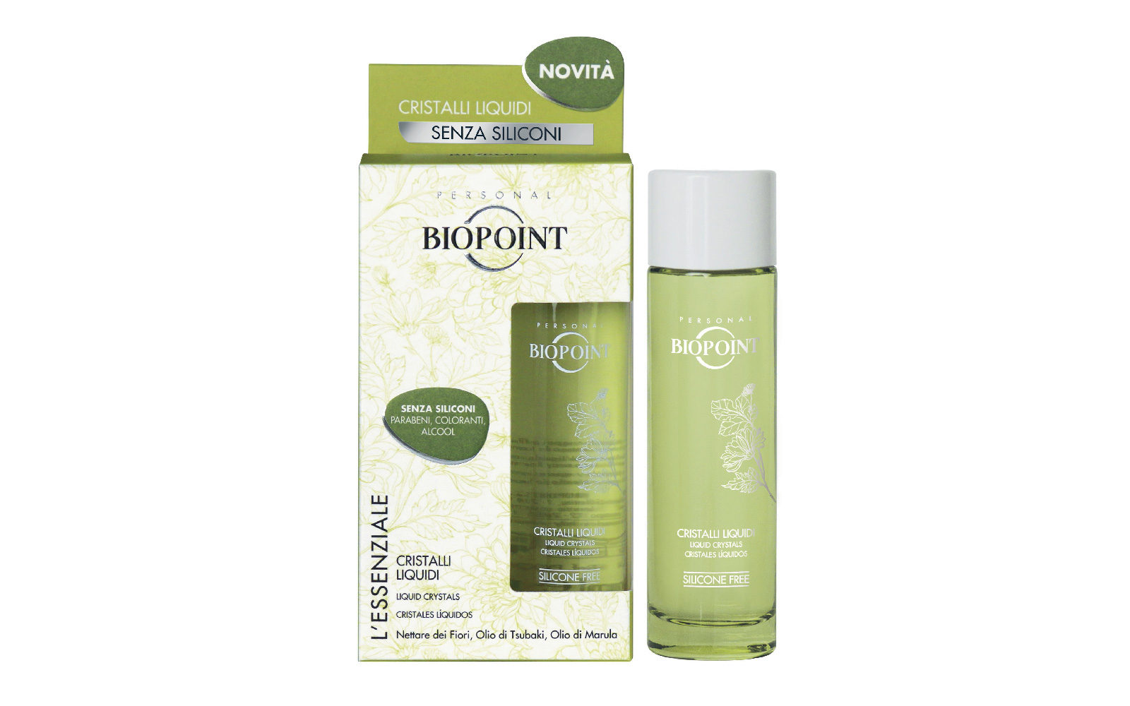 Cristalli Liquidi di Biopoint è un trattamento istantaneo senza risciacquo che apporta luminosità e nutrizione ai capelli e ne impedisce la disidratazione. Senza siliconi  (profumeria, 15,90 euro).
