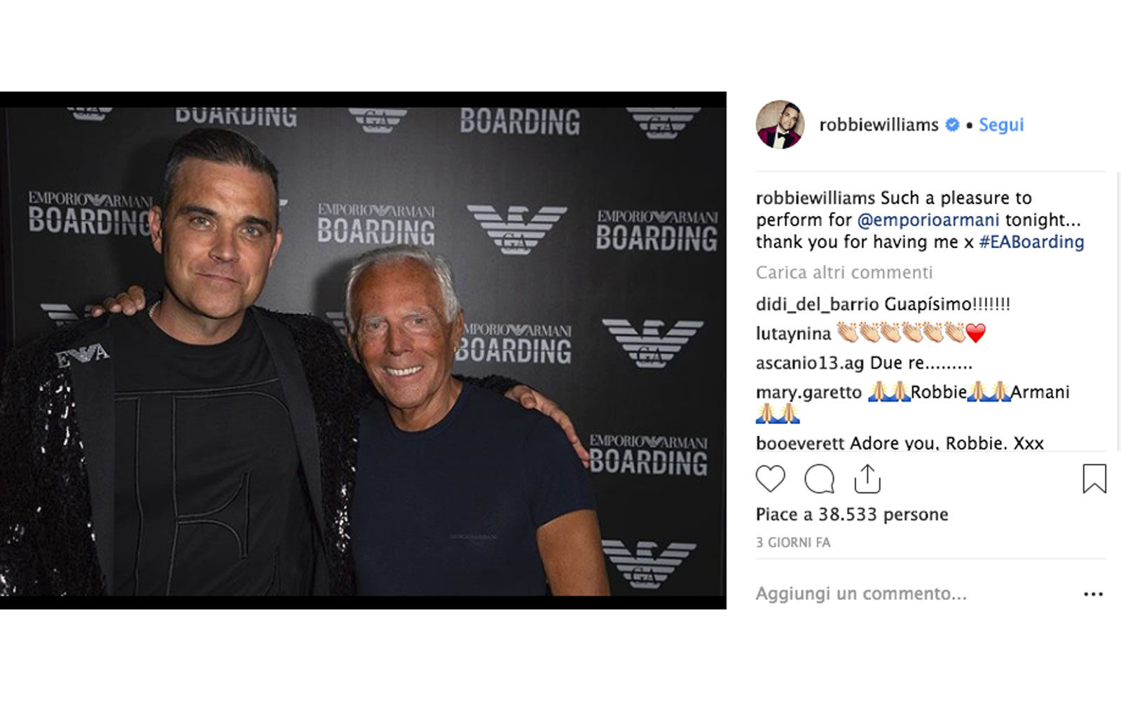 Robbie Williams e Giorgio Armani