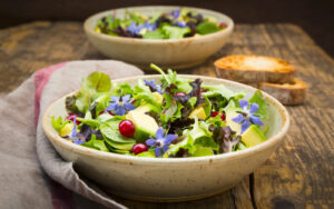 Insalata con avocado e fiori di borragine salvalinea Insalata con avocado e fiori di borragine salvalinea