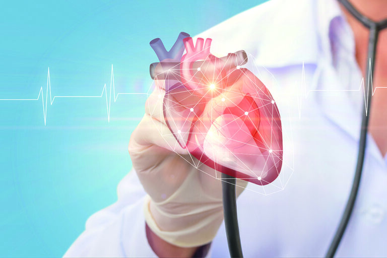 Cardiologist listens to the heart on virtual screen. Cardiologist listens to the heart on virtual screen.