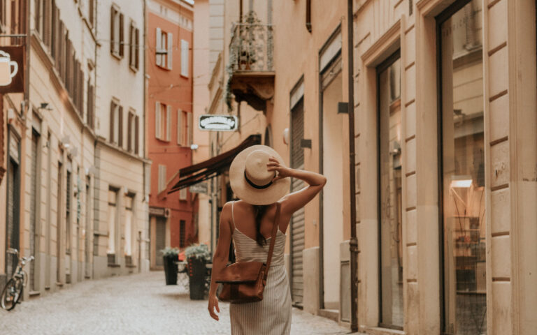 Woman walking in bologna Woman walking in bologna