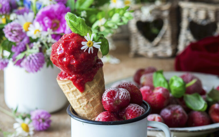 sorbetto fragole basilico