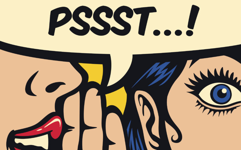 Pop Art style comic book panel gossip girl whispering in ear secrets with speech bubble, rumor, word-of-mouth concept vector illustration